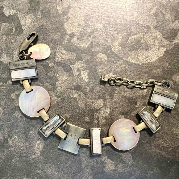 Dyrberg Kern MOP Mother of Pearl Brutalist Artisan Panel Link Bracelet Brushed - Picture 8 of 10